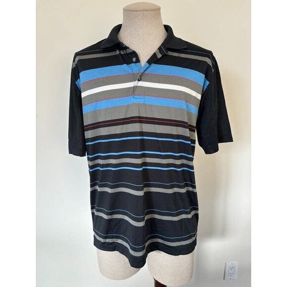 PING Short Sleeve Polo Golf Shirt Mens Sze Large Black Striped DryFibre Dynamics - Picture 1 of 8